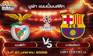 วิเคราะห์บอล ยูฟ่า แชมเปี้ยนส์ลีก : เบนฟิก้า  🆚  บาร์เซโลน่า  ( 21 ม.ค. 68 )